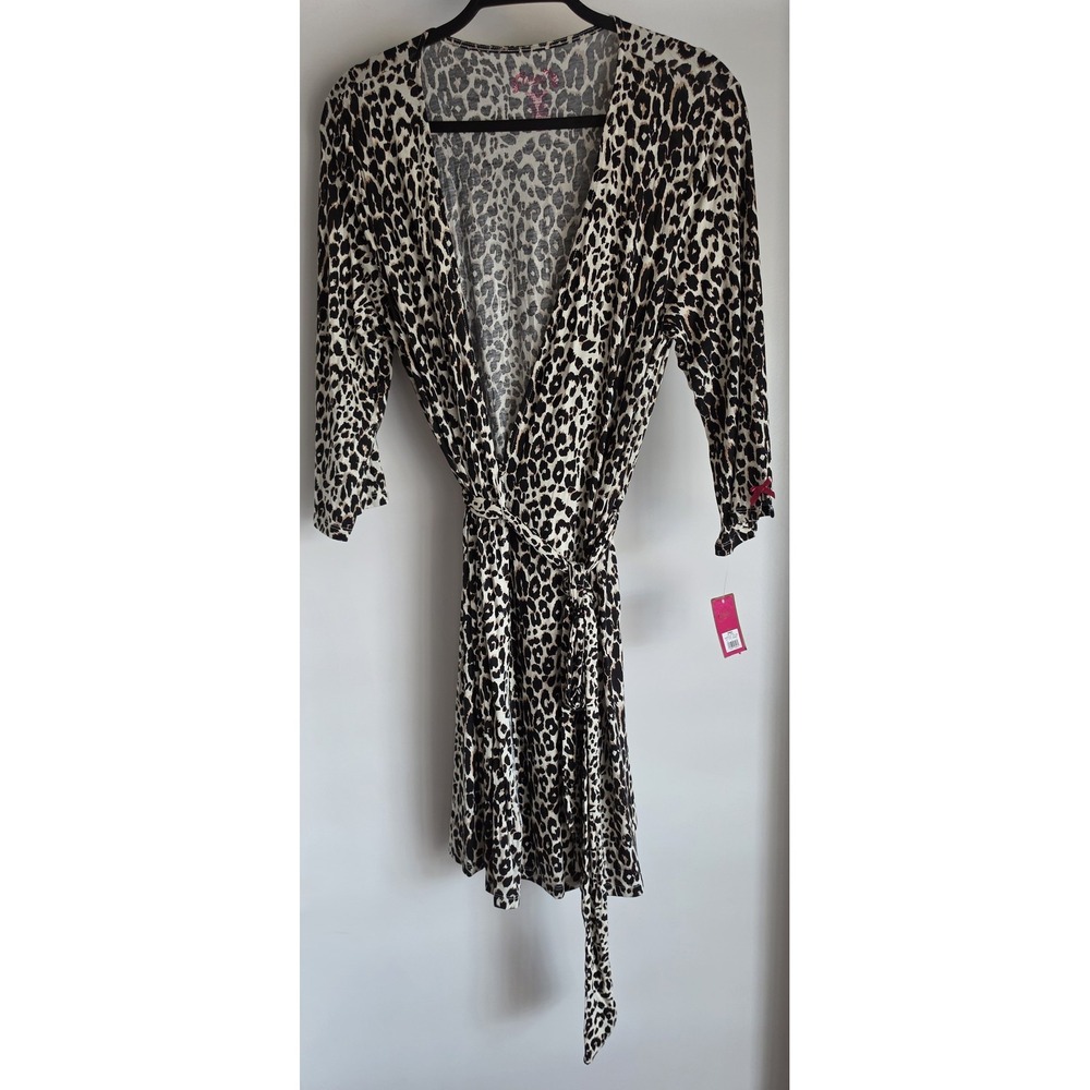 NWT Candie's Wrap Dress Women M Leopard Print Black Tan 3/4 Sleeve